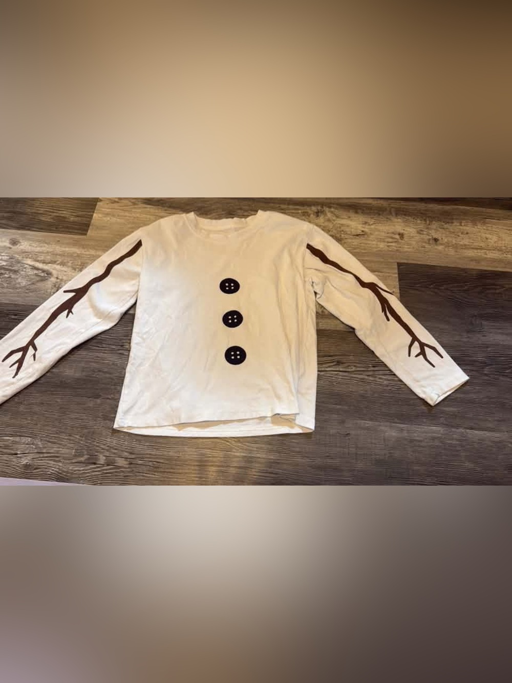 Kids Cream Long-Sleeve Snowman Button Tee